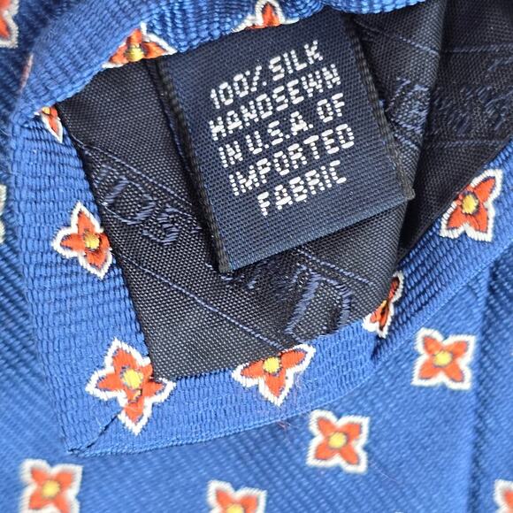 Lands' End Blue Floral Geometric 100% Silk Executive Corporate Men's Neck Tie - Picture 5 of 6